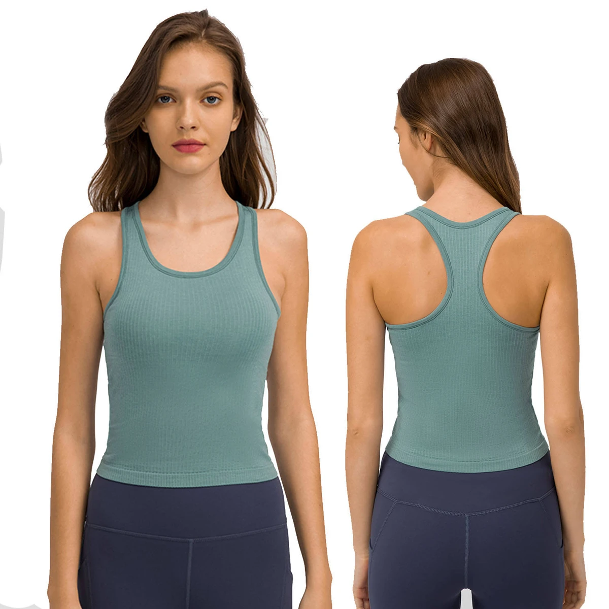 Women's Yoga Vest Sports Top with Chest Pad I-Back Breathable Lightweight Plus Size V-Neck Skinny Fit