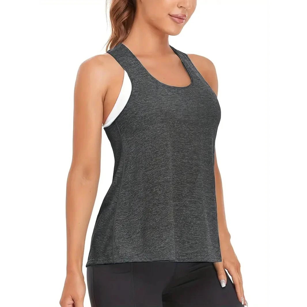 Women's 230GSM Knitted Fabric Tank Top Anti-Slip Racerback Yoga Vest with 4-Way Stretch Cross Training Short Length