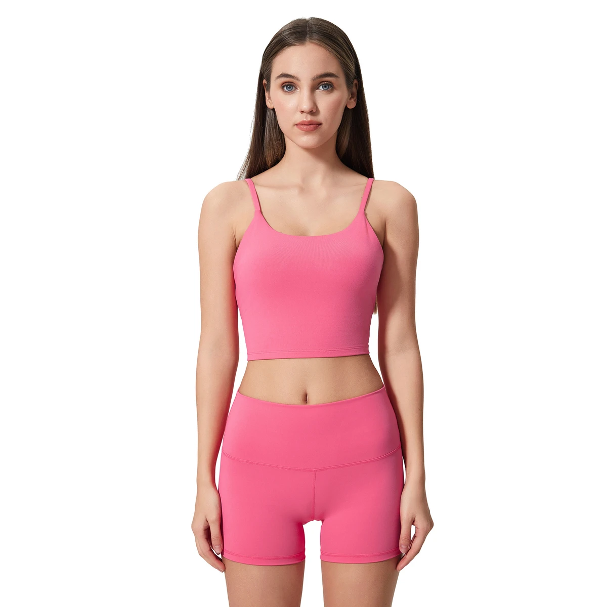 New Breathable Yoga Top for Women High Support Sports Bra with Chest Pads Spaghetti Strap Fitness Tank Top Yoga Clothing