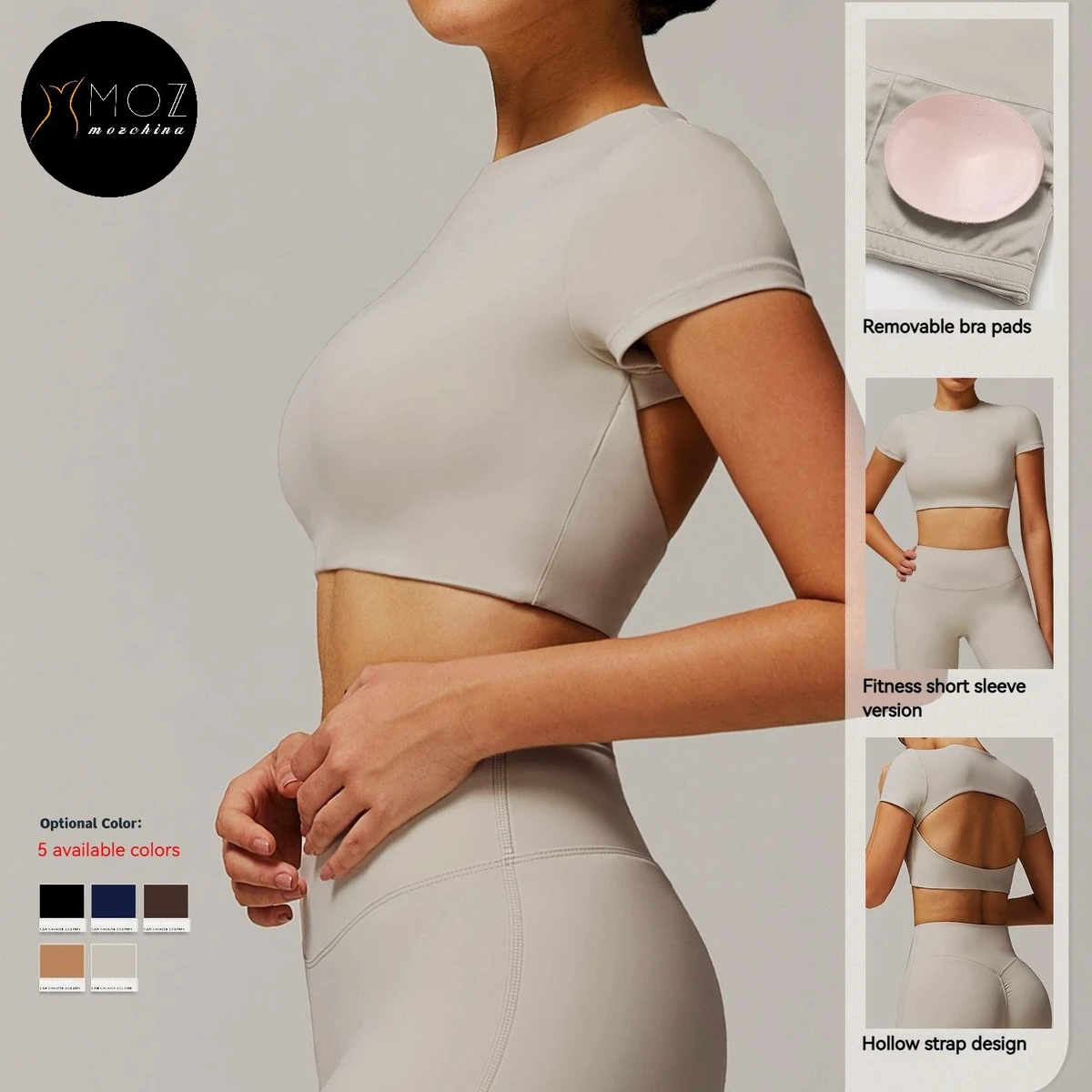 Round Neck Quick-Dry Yoga T-Shirt Short Sleeve Cutout Back Design Outdoor Running Workout Fitness Top Athletic Wear for Women