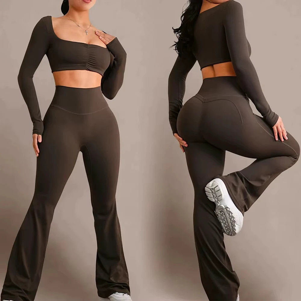 Women Plus Size Solid Breathable Waterproof Yoga 2-Piece Set with Front Logo Widened Hem Yoga Bra for Outdoor Running Exercise