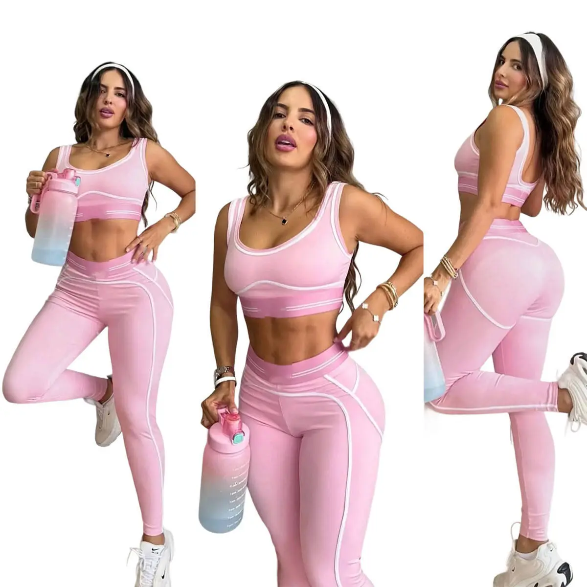 Trendy Luxury Designer Women Two Piece Set Gym Vest Tops Sports Bra High Waisted Leggings Stretchy Activewear Fitness Yoga Sets