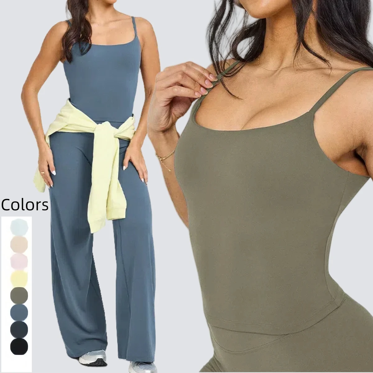 Women's Lightweight Thin Shoulder Strap Seamless U-Neck Tank Shirts with Removable Pads Sleeveless for Yoga Running Top