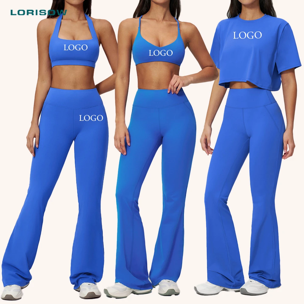 LORISOW Short Sleeve Crop Top Workout Clothing Fitness Apparel Activewear Sports Bra Sets High-waisted Yoga Sets Pilates