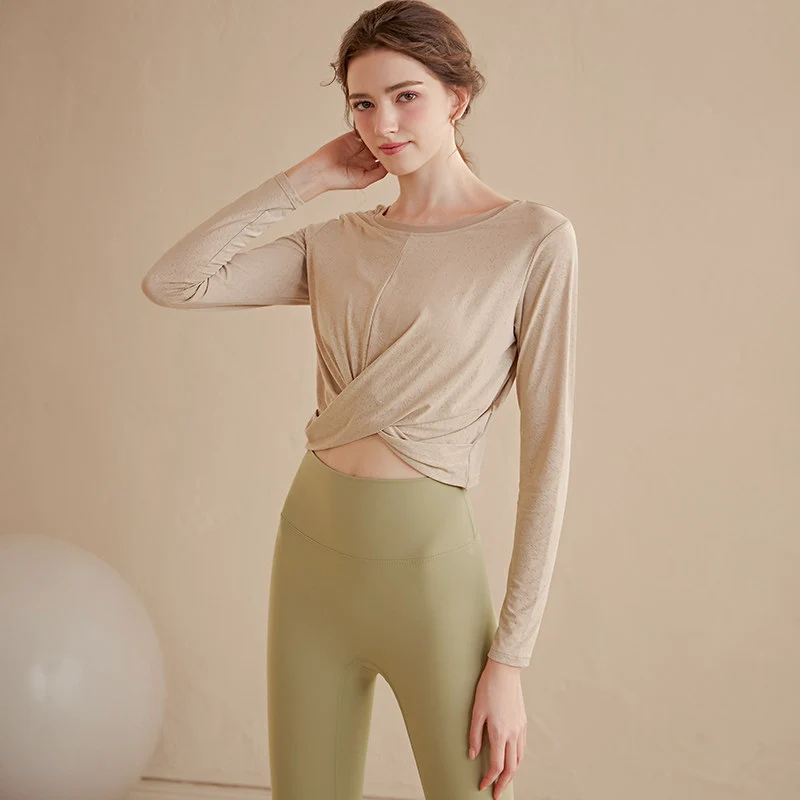Custom Made Advanced Sense Cross Yoga Wear Women's Slim Breathable Spandex/Polyester Short Sleeve Solid Simple Sports Top