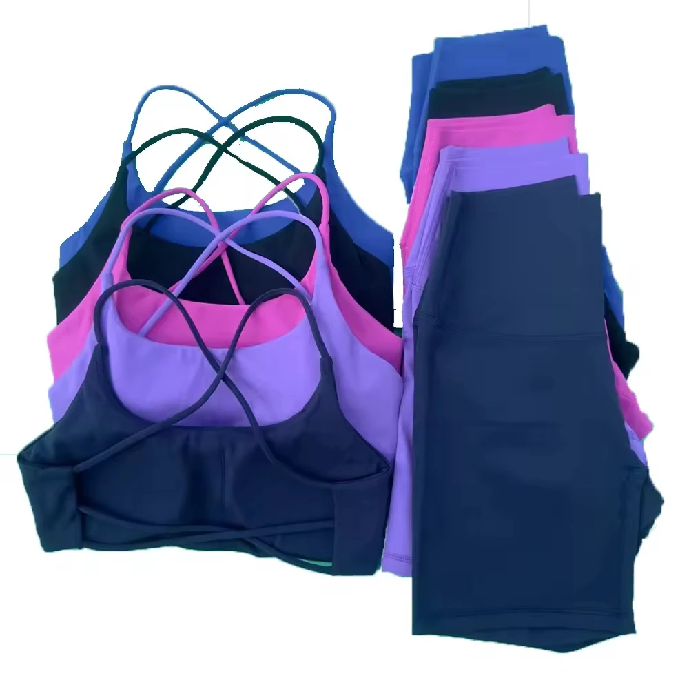 Women's Yoga Two Piece Set Short Sleeveless Solid Spandex/Cotton Eco-Friendly Quick Dry Breathable Activewear Custom Logo Color