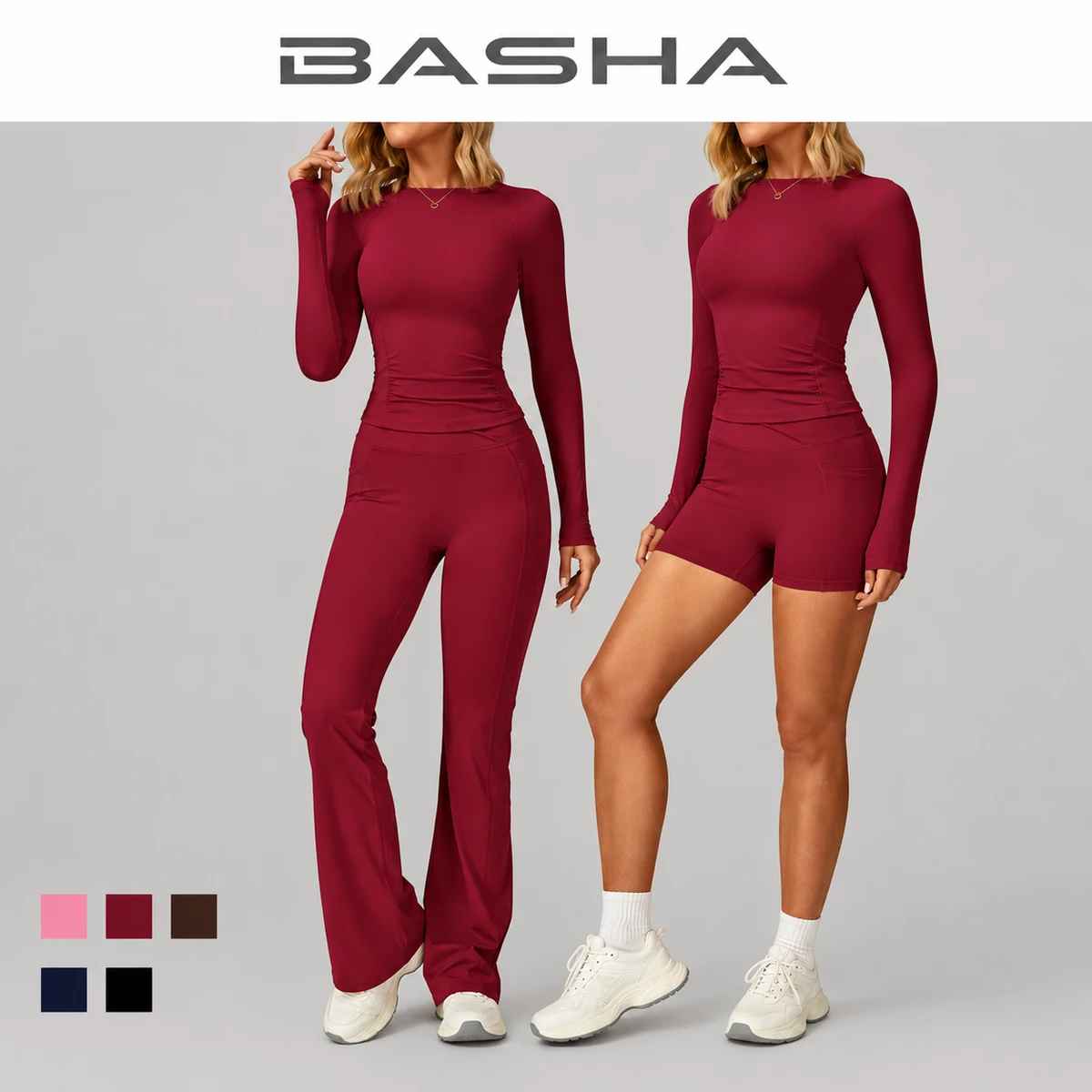 Women's Seamless 2-Piece Yoga Set - Long Sleeve Top & High Waist Leggings | BASHAsports Custom Logo Activewear