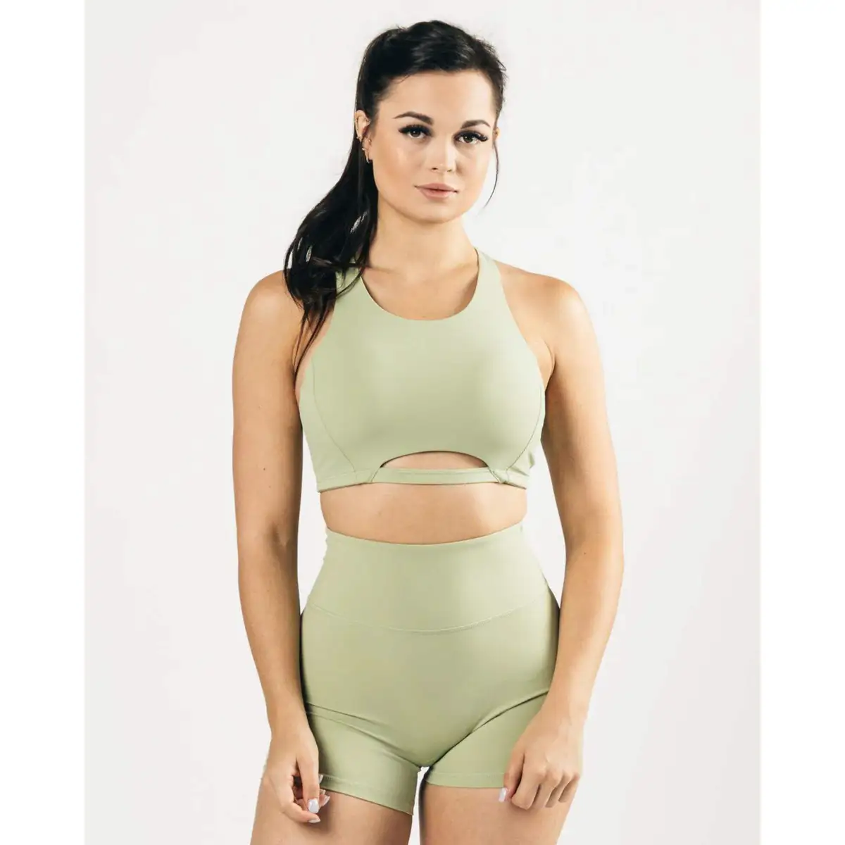 Women's Medium-Support One Piece Sports Bra High Neck Racer Back Bindingless Hem Elastane Cotton Seamless Yoga Lightweight