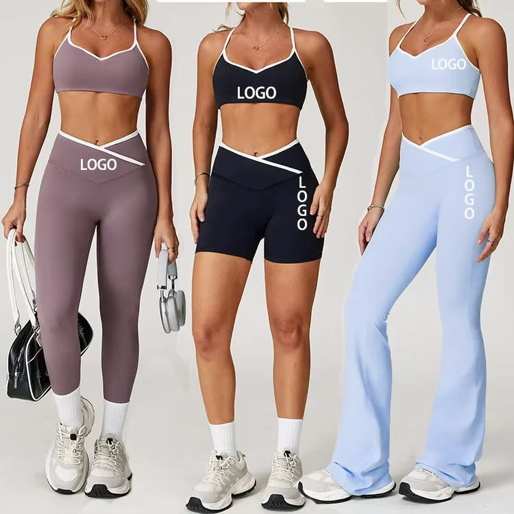Wholesale Women 4 Piece Yoga Set V Neck Sports Bra Shorts Leggings Jacket Gym Activewear Suit Custom Logo OEM Low MOQ
