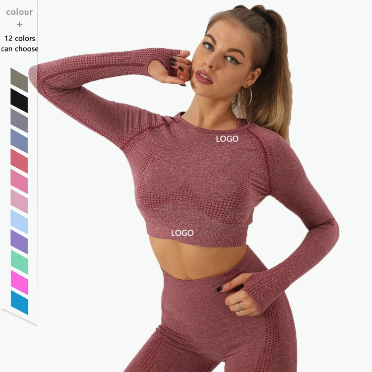 Wholesale Women Sportswear Seamless Long Sleeve Yoga Top Shirt for Women Quick Dry Clothes Autumn Winter Running Fitness Wear