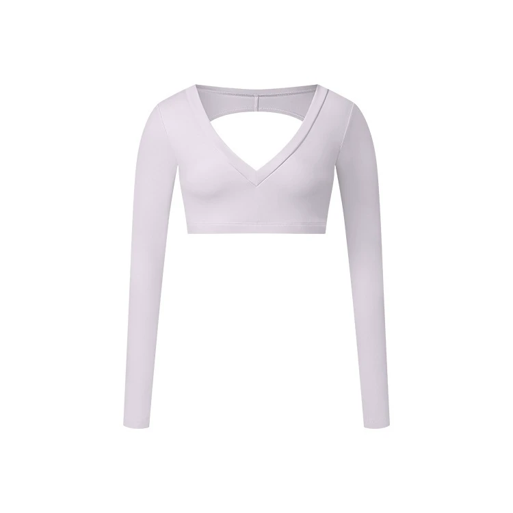 Wholesale Women's Brushed Deep V Cut Out Back Compression Crop Yoga Top