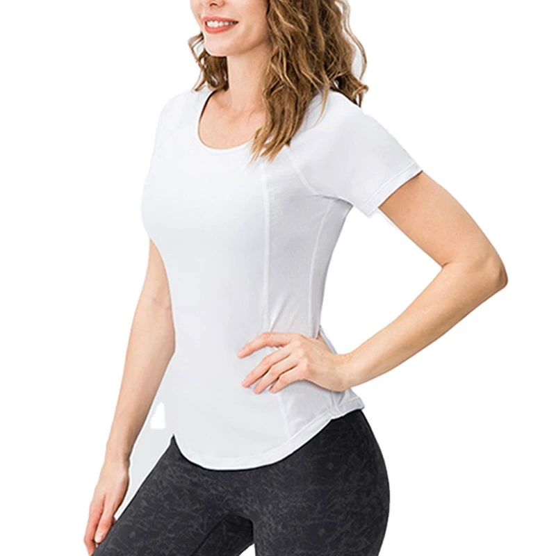 Tight-Fitting Tee Shirt Femme Round Neck Sports Mesh Breathable High-Elastic Quick-Drying Running Fitness Yoga Top