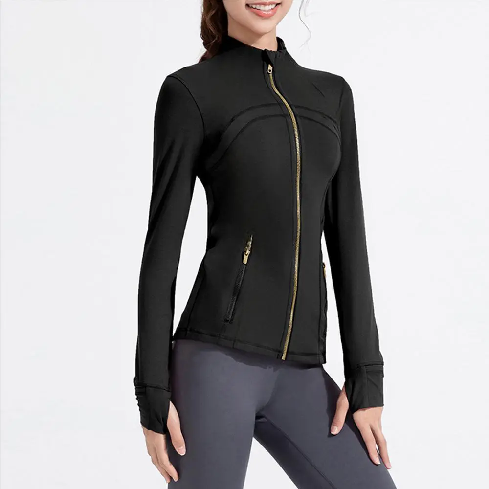 Wholesale Custom Women Yoga Jacket Long Sleeve Quick Dry Slim Fit Sports Coat Zip Up Fitness Running Workout Yoga Top Women