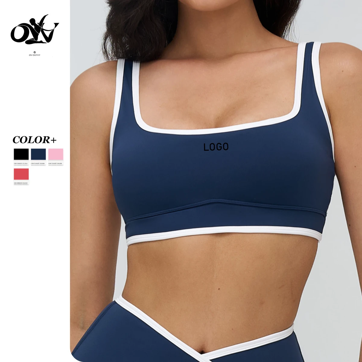 square Neck Comfortable Breathable Women Yoga Bra Fashion Color Blocking Gym tank Top High Strength Quick-drying Sports Bras