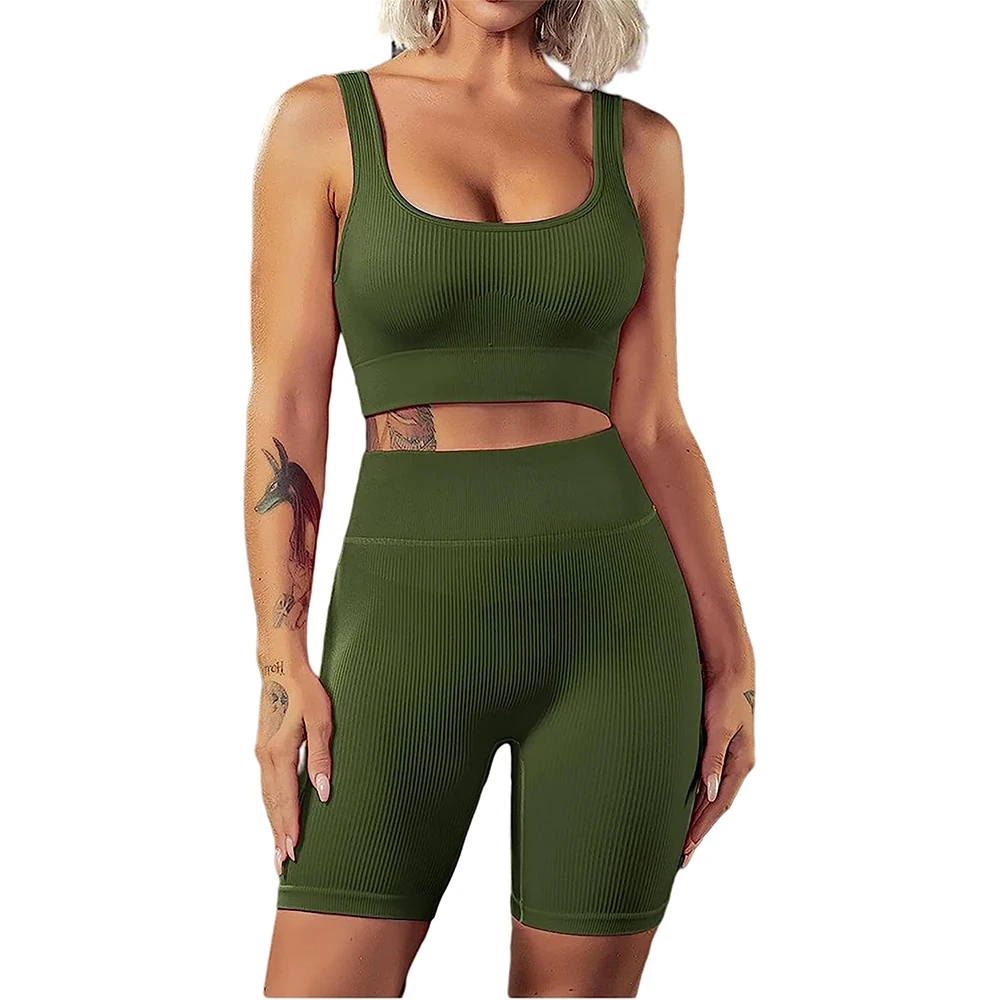 New Arrival Ladies Gym Short Sets Two Piece Sets Tight Fit Sports Bra With Seamless Shorts Sports Active Wear Yoga Sets
