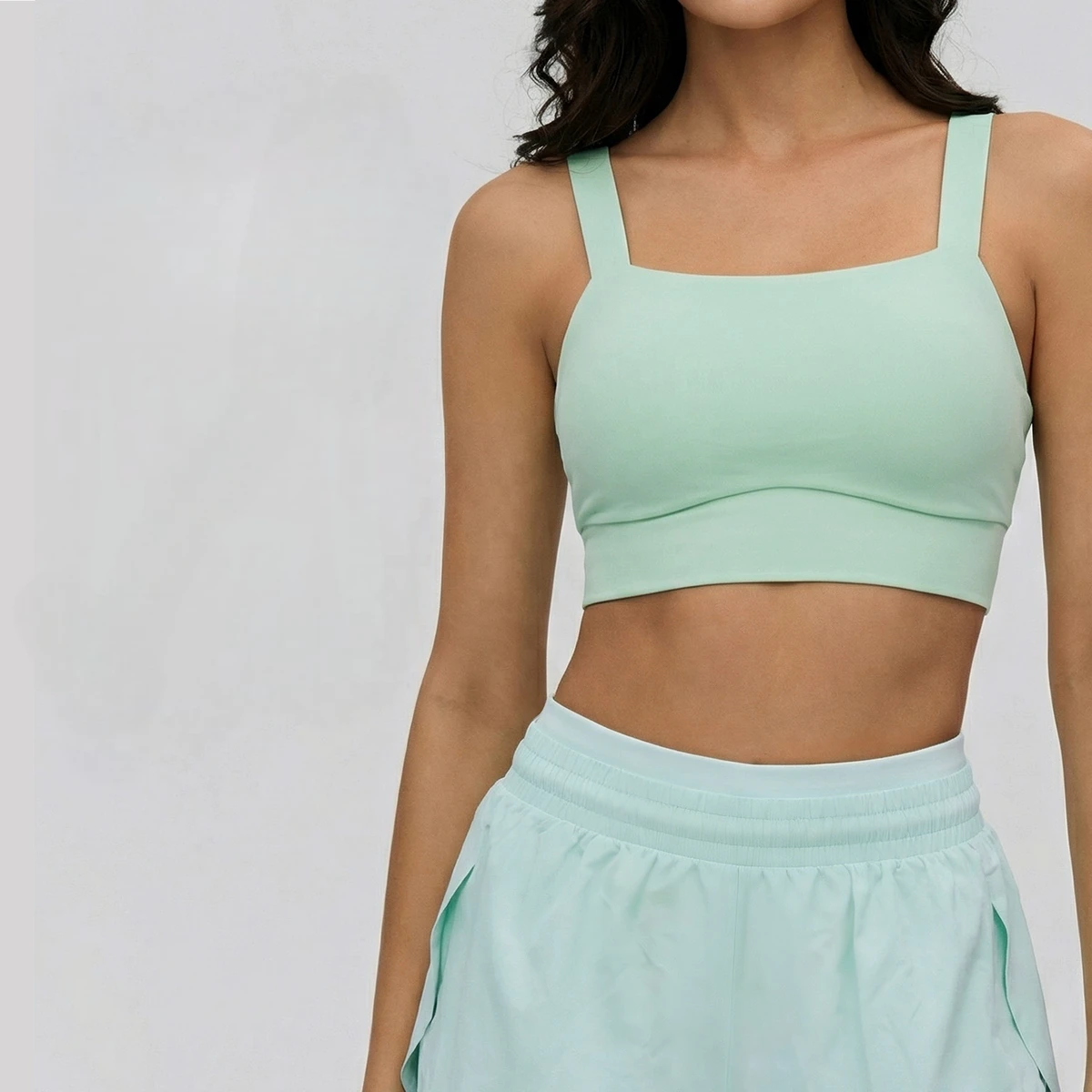 Women's Eco-Friendly Square Neck High Support Sports Bras Breathable Four-Way Stretch Pilates Tank Tops