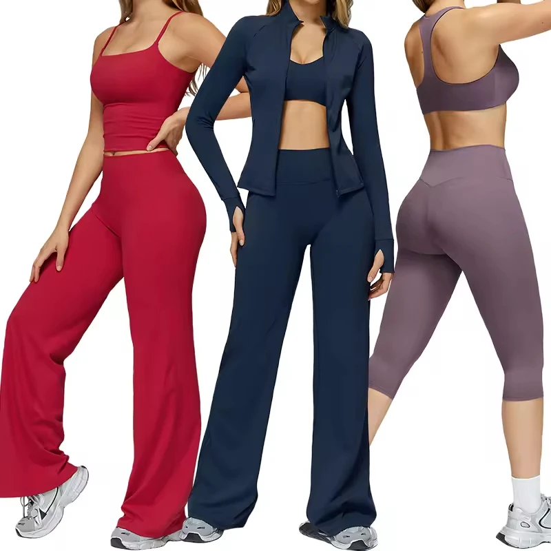 Women's Two-Piece Autumn Gym Fitness Set Cross Back Tank Top High Waist Eco-Friendly Breathable Solid Front Workouts Sports
