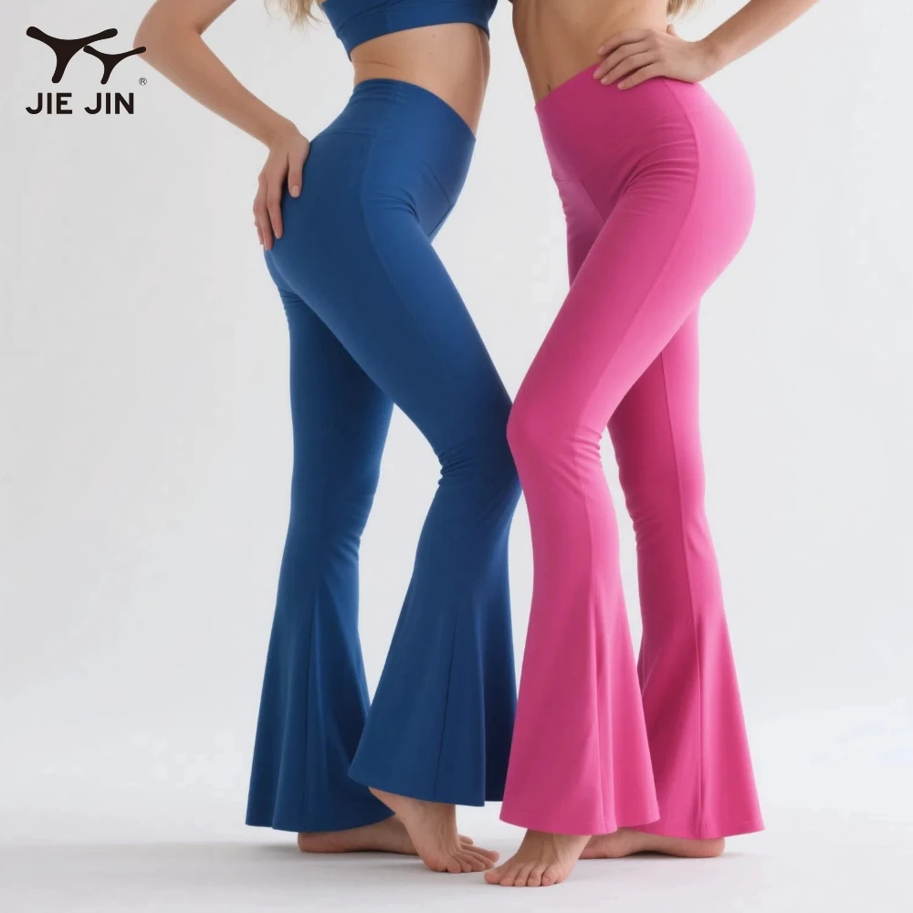 JIEJIN Custom Women Casual Stretch extra Long Low Rise Fold Over Butt Sculpting Yoga Pants Flared Leggings