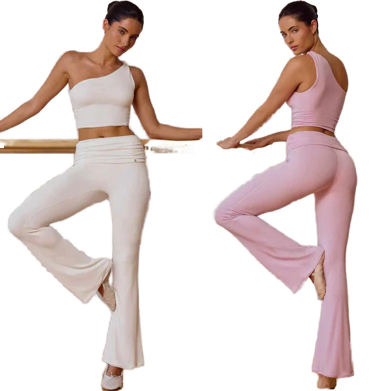 Custom Logo Nylon Spandex High Stretch Breathable Flared Leg Two Piece Yoga Set for Pilates Ballet Yoga Suit Women