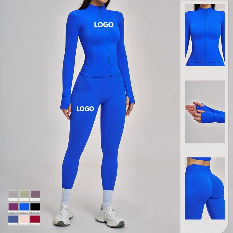Custom Logo Women's Yoga Jacket Set Stretch Activewear with Shorts or Leggings OEM Workout Gym Wear 9 Colors
