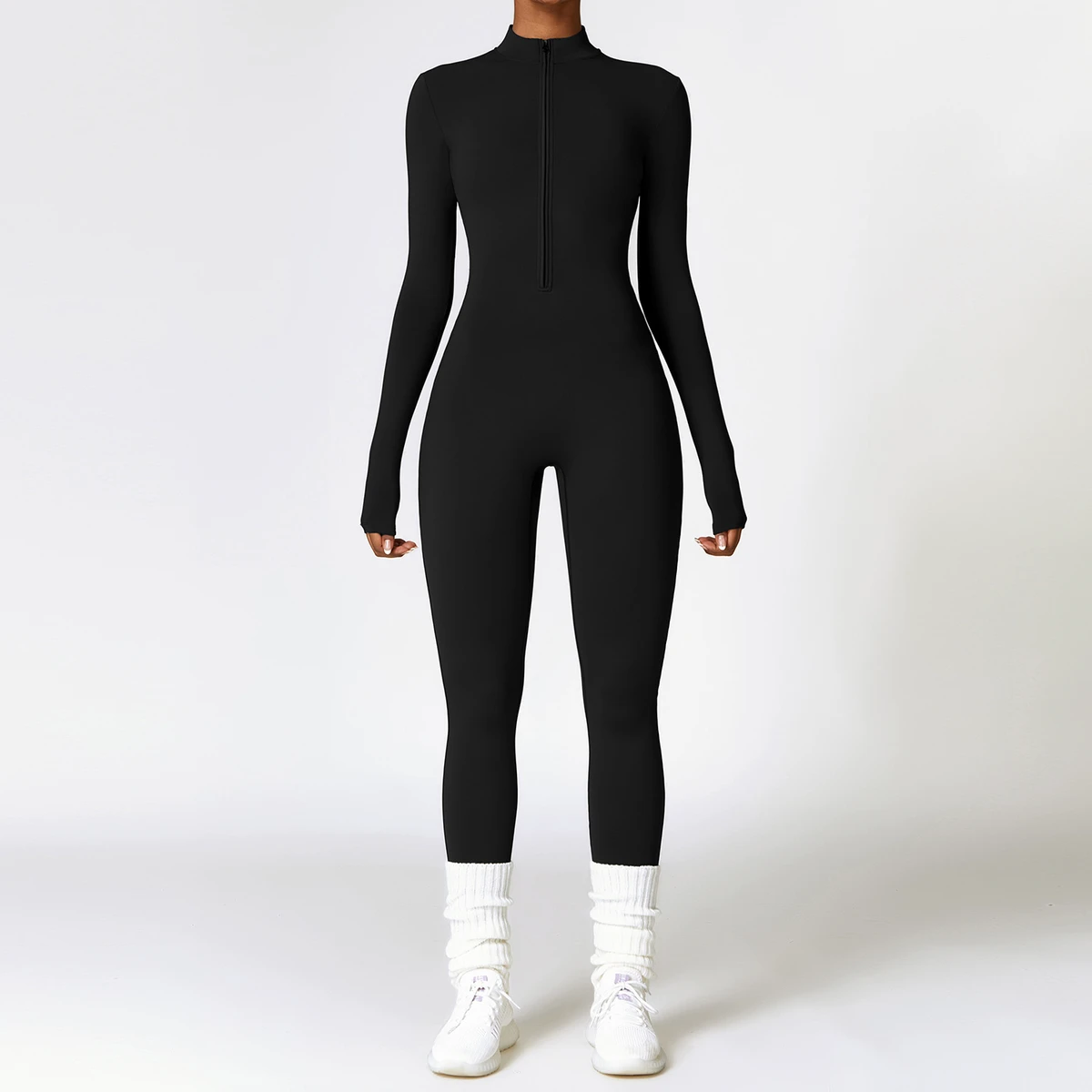 Women's Winter Sports Bodysuit Plush One-Piece Yoga Jumpsuit with Long Sleeves Warm Gym Fitness Sets for Wearing