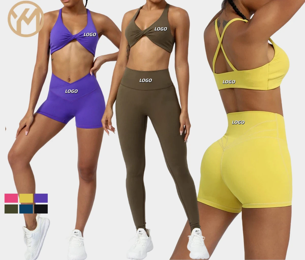 Yimo Halter Beauty Back Blocking Color Yoga Set Lady Quick Dry Naked Feel Flared Pants Workout Suit Female High Waist Gym Set
