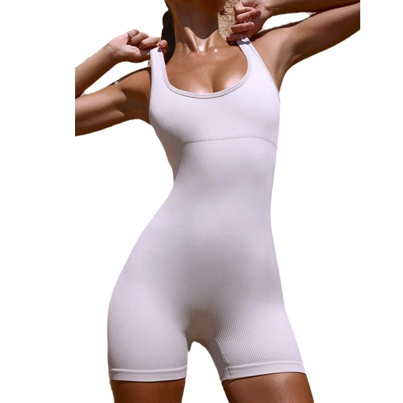 YC One-Piece Yoga Suit Sleeveless Cross-Back Beautiful-Back Hip-Lifting Yoga Jumpsuit Breathable Stretchy Nylon Spandex