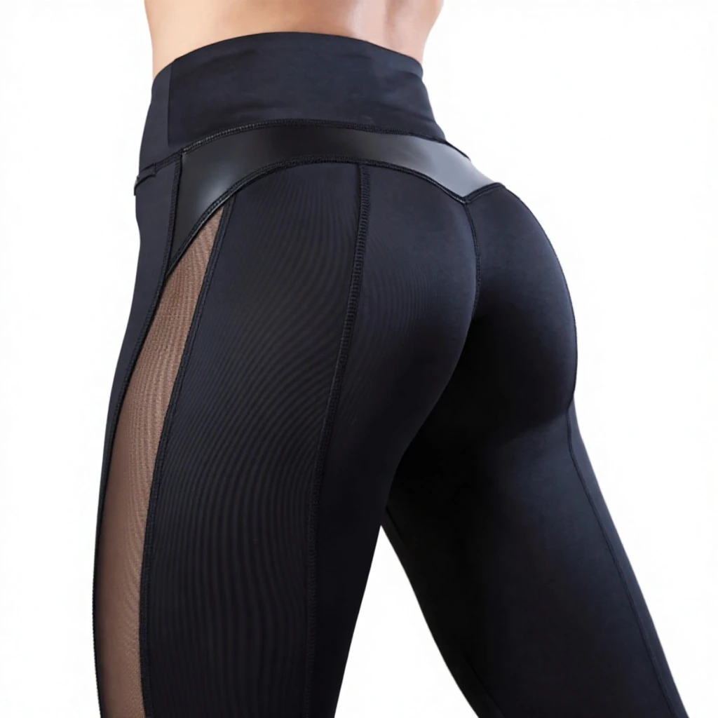 Europe America Cross-Border Fashion Womens Plus-Size High-Waist for Mesh Patchwork Wrinkle-Resistant Yoga Leggings