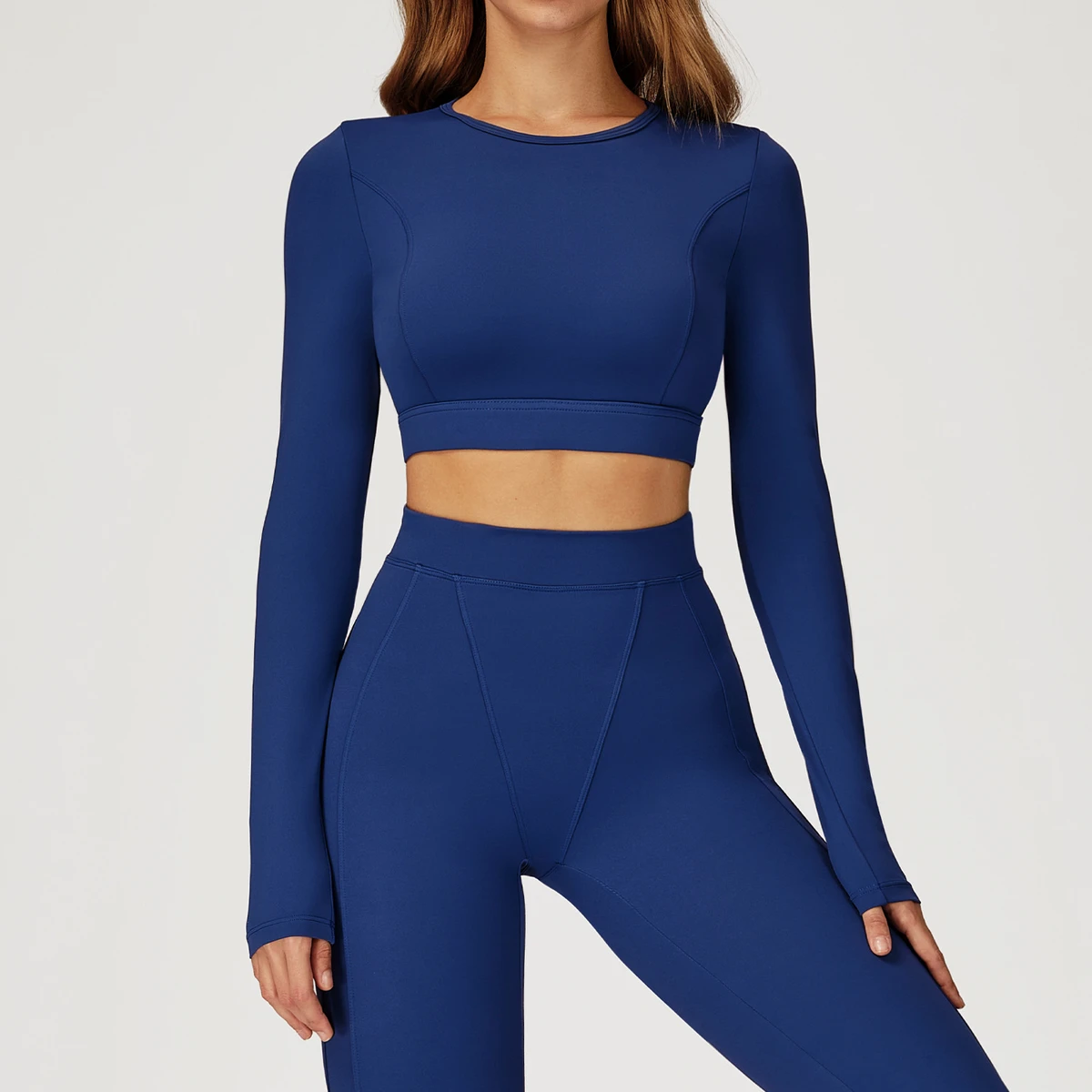 Nude Long Sleeve Round Neck Compression Yoga Running Gym and Fitness Sports Shirt