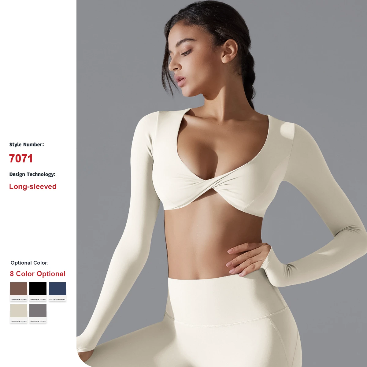 Custom Sports Long Sleeved Fitness Sports Clothes Women'S Deep V Neck Breathable T Shirt Gym Workout Short Yoga Tops