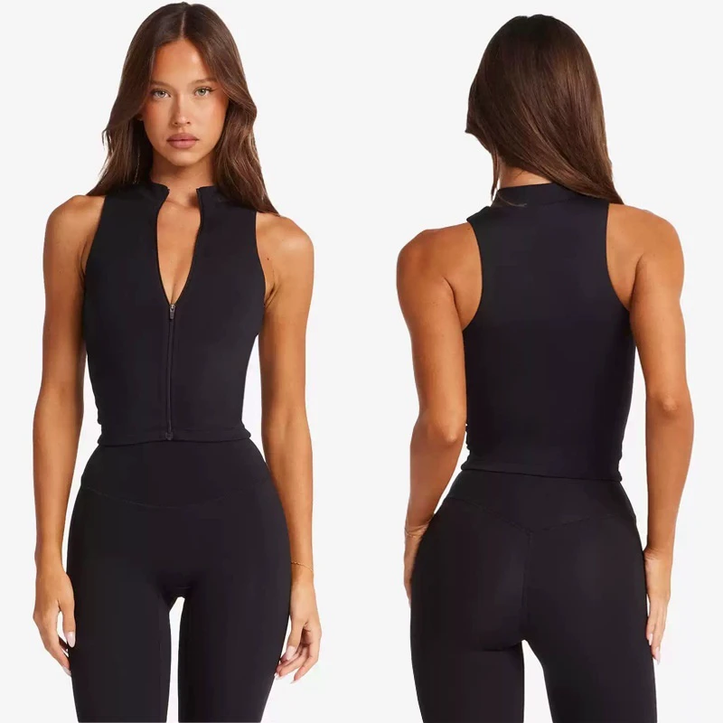 Women's Yoga Suit 2-Piece Set Spandex/Nylon High Waist Quick-drying Tummy Control Ankle-Length Letter Zipper Vest & Shorts Pants