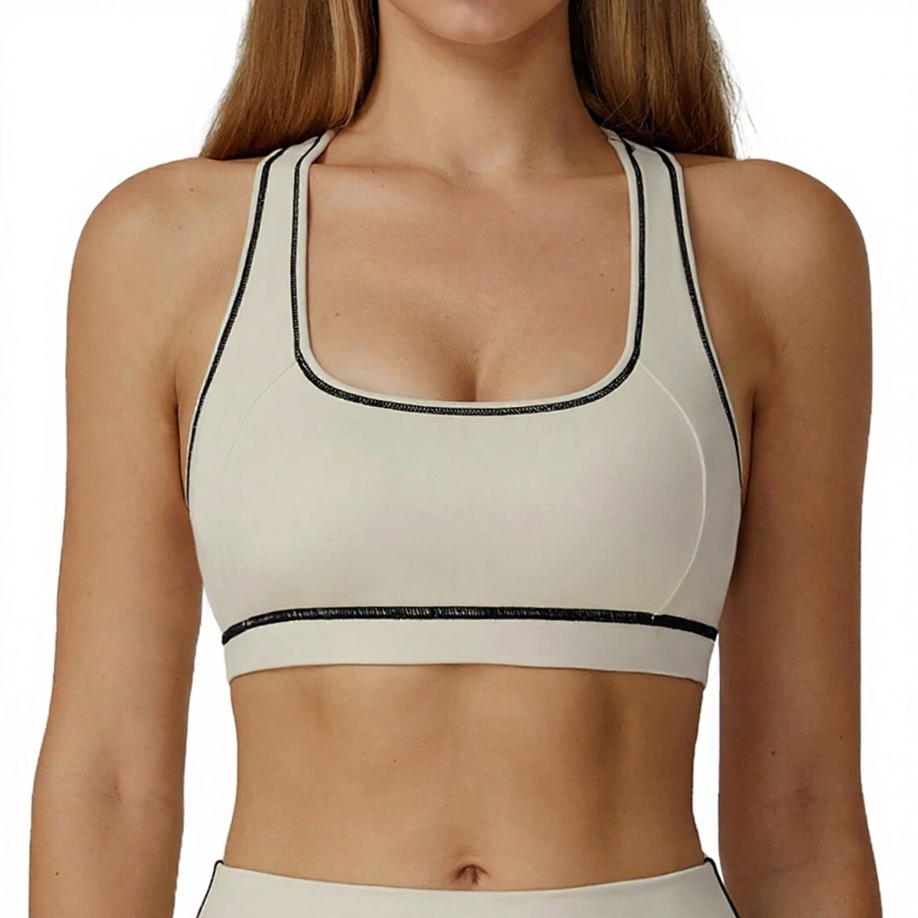 Women's Square Neck Latest Sports Bra Contrast Binding Medium Support Breathable Spandex Polyester Racerback Front Eco-Friendly