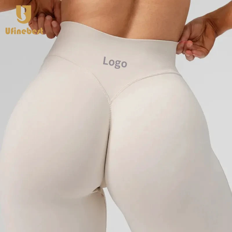 Premium 68 Nylon 32 Spandex V-Back Seam Gym Yoga Biker Shorts High Waist Breathable Peach Hip Activewear Gym Leggings for Women