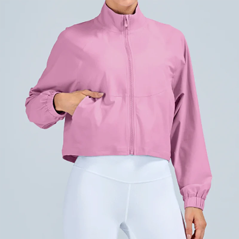 Custom Breathable Lightweight Women's Plus Size Fitness Yoga Top Long Sleeve Quick-Drying Zip up Sports Workout Crop Jackets