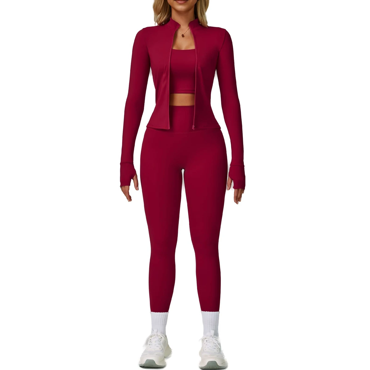 Women's Yoga Set Customized High Quality Seamless Solid Color 3 Piece Sleeveless Elastic Waist Gym Fitness Wear