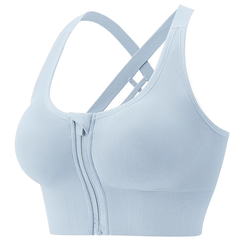 Front Zip Sports Bra for Women High Impact Cross Back Workout Bra Breathable Shockproof Yoga Running Fitness Bras