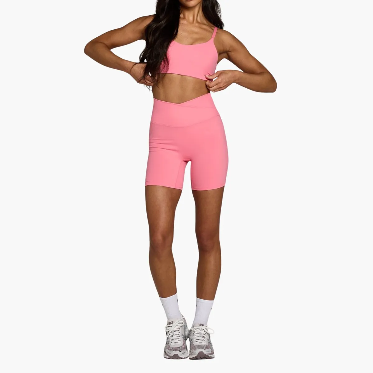 Custom Wholesale Women's Spandex Polyester Solid Elastic Waist Breathable Anti-Bacterial Quick Dry Yoga Sportswear Set Sports