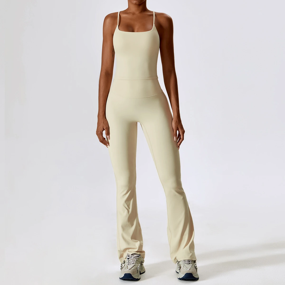 Women's Casual Sports Fitness Yoga Suit Autumn New Breathable Quick-Drying Body Tight Elastic Waist Nude Shock-Proof Sports Wear