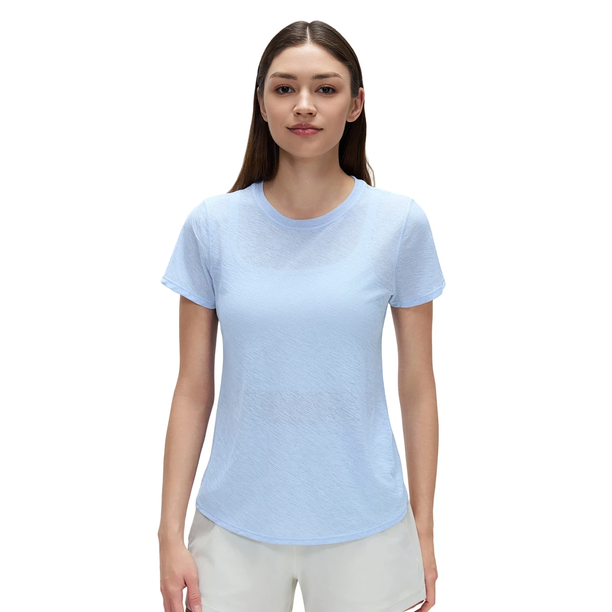 Womens Yoga Top Summer 100% Polyester Breathable Sports T-Shirt Lightweight Quick-Drying Fitness Short-Sleeve Solid