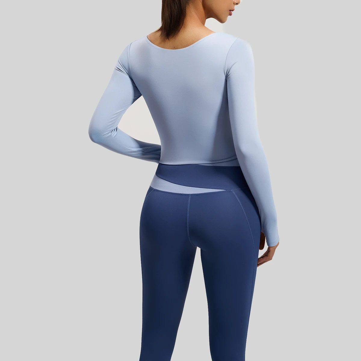 Juyitang Bare-feel Tight High-elastic Figure-flattering Sports Running Fitness Suit Women's Color-block Yoga Outfit Set