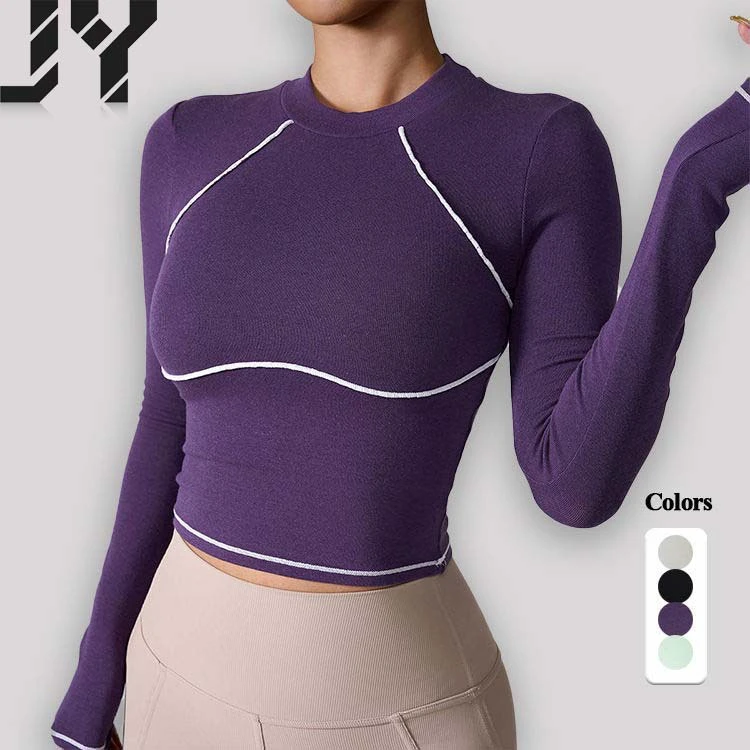 New Mesh Sports Long-Sleeve Paneled, Quick-Dry Slim-Fit Breathable Fitness Cropped Cover-Up Yoga Top for Women