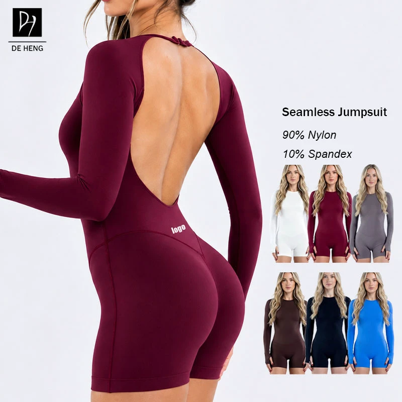 2026 Seamless Long Sleeve Backless Yoga Jumpsuit With 4-Way Stretch Quick Dry Activewear Fitness Jumpsuit