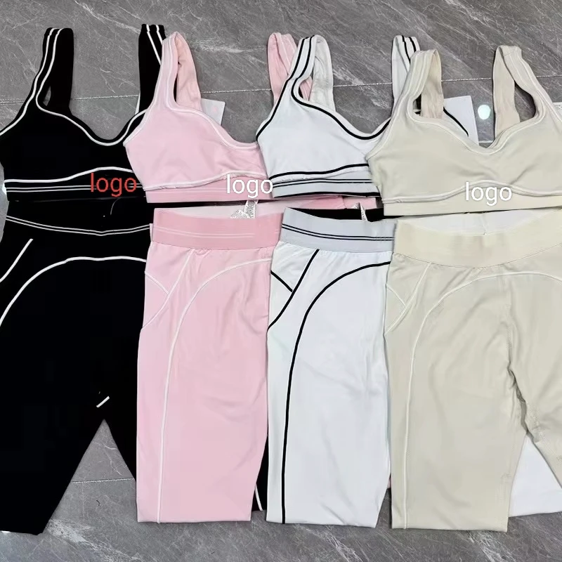 Wholesale Fashion Yoga Pilates Elastic Seamless Ribbed High-Quality Leggings 2-Piece Set for Women