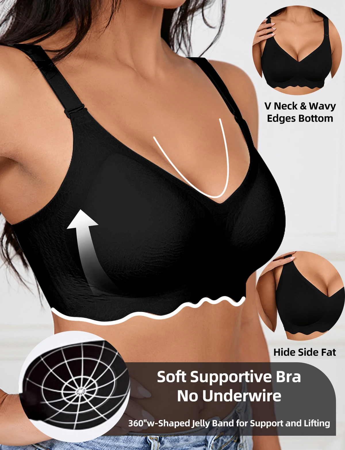 Women Wireless Supportive Bra No Underwire Deep V Soft Lift Smoothing Bra Convertible U Back Cross Back Plus Size
