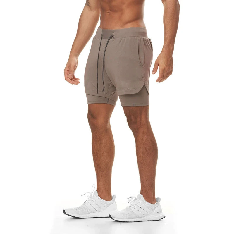 Custom 2021 Muscle Gym Double Layers Running Training Oversize Plain Solid Color Sweat Shorts Men Polyester Men's Shorts