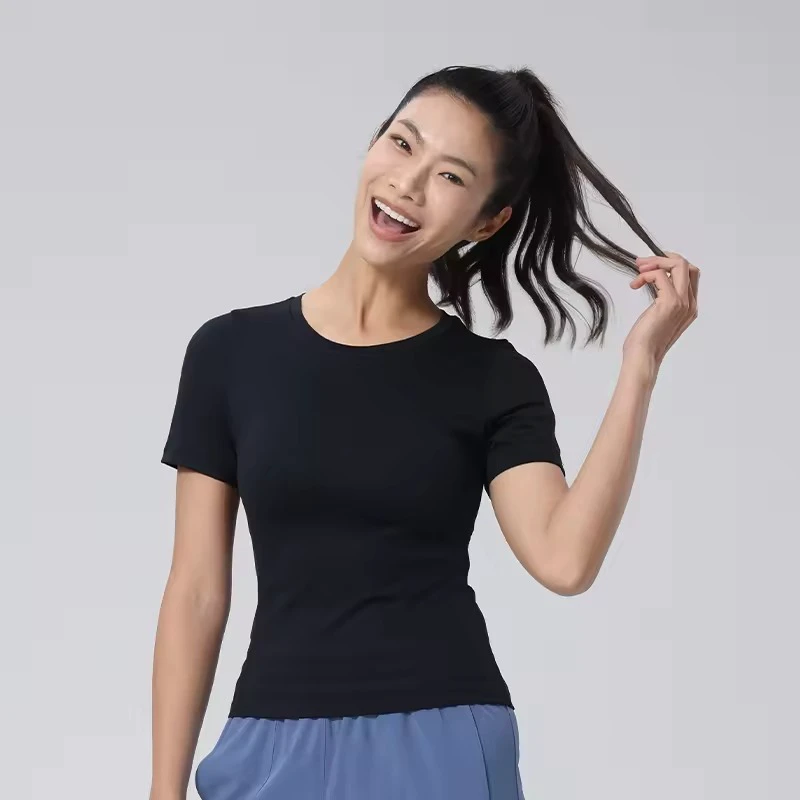 Women's Casual Summer Breathable Round-Neck T-Shirt Commuting Yoga Wear Cinching Waist Slimming Fitness Sports Top Short Sleeves
