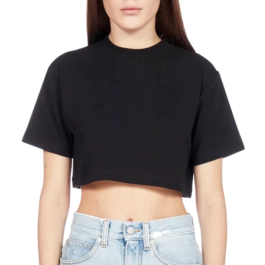 Women's High Stretch Fitness Yoga Top New Workout Tee Running Exercise Neck Slim Rib Crop Short Sleeve Wholesale Sport Fabric