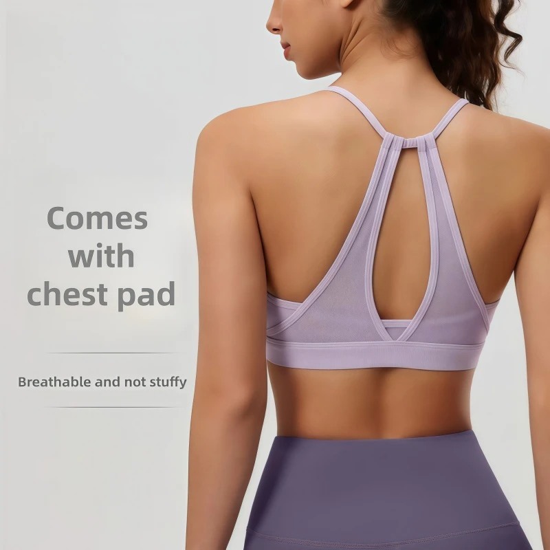 Breathable Mesh Hollow-Out High Support Sports Bra for Women's Running Pilates Yoga with Crisscross Straps