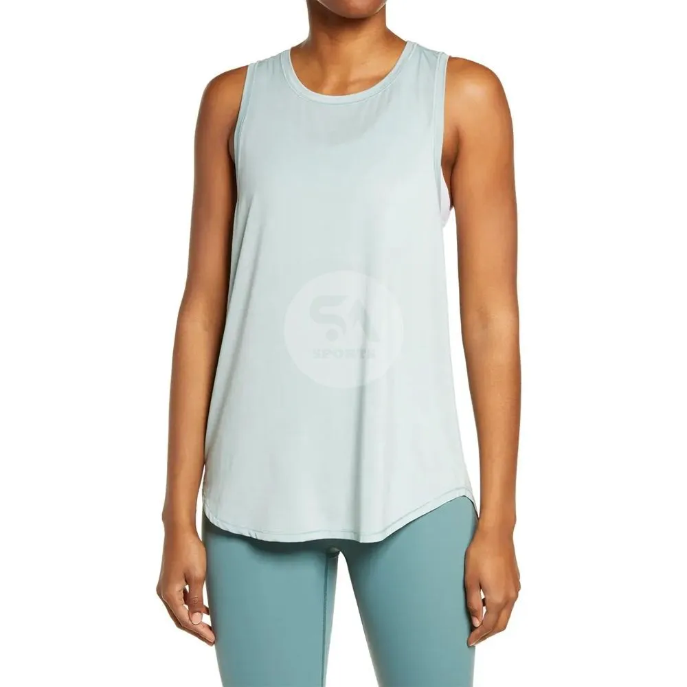 Light Blue Slim Fit Tank Top Women Sleeveless Soft Knitted Fabric High Elasticity Yoga Fitness Wholesale