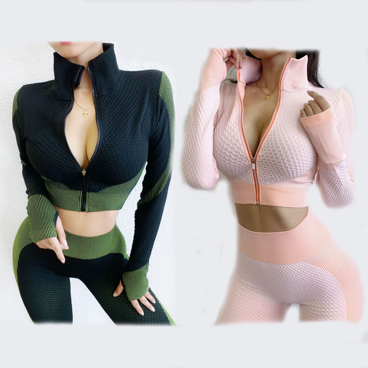 KKXIU New Zipper Sports Tight Long Sleeve Bodysuit Seamless Long Sleeve Yoga Top